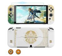 GLDRAM Funda protectora acoplable compatible con el modelo Nintendo Switch OLED, kit de accesorios con cubierta de piel, protector de pantalla y 2 tapas de agarre para el pulgar para consola OLED