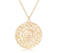 Gleamart Collar de aleación con brújula de disco hip hop, collar con colgante de calavera, regalo para hombres y mujeres, calavera dorada