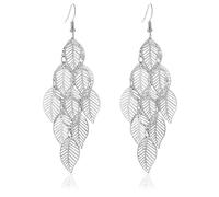 Gleamart Delicados pendientes largos de filigrana con diseño de hojas chapadas en metal, Metal