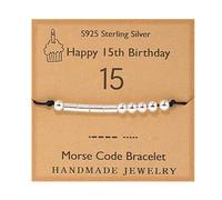 Gleamart Morse-Code-Armband Geburtstags-Geschenk Sterlingsilber-Korn-Silk Schnur-Armband für das 21. 12. 13. 14. 15. 16. 17. 18. 19. 20., Plata de ley