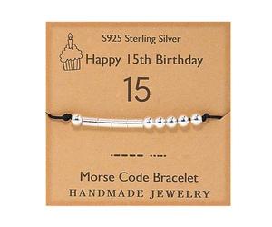 Gleamart Morse-Code-Armband Geburtstags-Geschenk Sterlingsilber-Korn-Silk Schnur-Armband für das 21. 12. 13. 14. 15. 16. 17. 18. 19. 20., Plata de ley