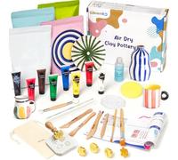 Gleamkid DIY Air Dry Clay for Adults,24 PCS DIY Clay Kit for Beginners,Pottery Kit with Acrylic Paints,Stamps & Tools,4 * 500g