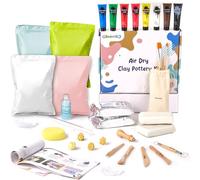 Gleamkid DIY Air Dry Clay for Adults,24 PCS DIY Clay Kit for Beginners,Pottery Kit with Acrylic Paints,Stamps & Tools,4 * 500g