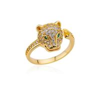 GleaMora Anillo ajustable de leopardo de lujo ligero para mujeres de moda con ojos verdes Anillo de dedo ajustable personalizado Joyería de partido