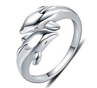 GleaMora Anillo ajustable de plata Anillo de estilo Ins Lindo anillo doble de delfín Anillo minimalista Vacaciones de Navidad Joyas de aniversario de las mujeres, Adjustable, Silver
