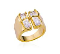GleaMora Anillo cuadrado irregular con anillos de circón para mujer Anillo ajustable de oro y plata Boda de moda Fiesta de cumpleaños Regalo de joyería