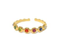 GleaMora Anillos ajustables para mujeres Oro de acero inoxidable con anillo de circón colorido Joyería simple Anillo deslumbrante de lujo ligero