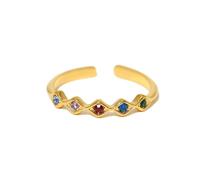 GleaMora Anillos ajustables para mujeres Oro de acero inoxidable con anillo de circón colorido Joyería simple Anillo deslumbrante de lujo ligero