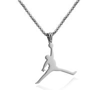 GleaMora Collar colgante Jordan de baloncesto de acero inoxidable personalizado Collar Hip Hop Punk Ins Style Regalo de cumpleaños Joyería simple, 70cm, Silver