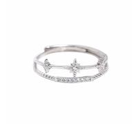 GleaMora Elegante Dulce S925 Anillo de Plata de Ley Mujer Joyería Estrella Doble Capa Anillo Simple Ins Estilo Propuesta Joyería de Compromiso, Adjustable, Silver