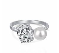 GleaMora Elegante Dulce S925 Plata de Ley con Anillo de Circonita de Perla Navidad Ins Estilo Mujer Regalo de Cumpleaños Propuesta Simple Joyería