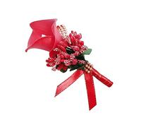GLEAVI 1 Pieza Broche Floral Artificial para Novias y Damas de Honor Pin de Ramo Elegante con Adorno de Rhinestone Accesorio para Bodas y Fiestas Rojo