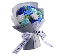 GLEAVI 1 Ramo de Rosas Artificiales Flores jabón de baño Ramo de Rosas Ramo de Rosas de jabón conformado Ramo de jabón de Clavel Flor de jabón de Rosas Flor de simulación Cinta Azul