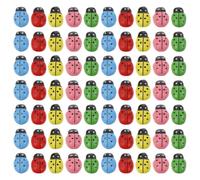 GLEAVI 100 Pegatinas Autoadhesivas de Mariquita de Madera, Mini Figuras 8x11 Mm, Colores Surtidos, Decoración para Paisajes en Miniatura y Manualidades, Set de 100 Piezas DIY