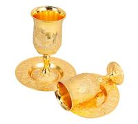 GLEAVI 2 Juegos Vintage Judaica Havdalah Goblets with Tray Embossed Wine Chalice For Jewish Shabbat and Holiday Blessings Multipurpose Religious Ceremony Cups