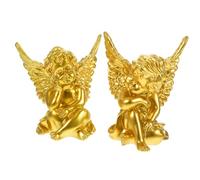 GLEAVI 2 Piezas Adornos de angelitos Angeles Lilo Interior Tallado Preciosa Estatua de ángel Adornos de ángeles Estatua para la decoración del hogar estatuillas de ángeles Resina Dorado