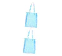 GLEAVI 2 Piezas Bolsa de Tela Iridiscente estético Bolsa de la Compra Bolso portátil para Bolso de Compras de PVC Bolsas Reutilizables de polivinilo Sky-Blue