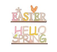 GLEAVI 2 Piezas Decoración de Pascua de Madera Letras Easter y Hello Spring Accesorios para Oficina y Hogar Adornos de Escritorio para Primavera