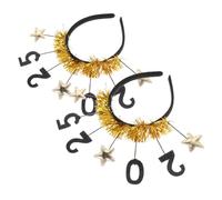 GLEAVI 2 Piezas diadema de año nuevo diadema de fiesta de año nuevo diadema navideña de reno diadema roja brillante favor feliz año nuevo vestido feliz año nuevo diademas tela Dorado