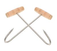 GLEAVI 2 Piezas Gancho para Carne Inoxidable T Mango de Madera para Cocina Barbacoa y Carnicería Resistente y de Limpiar
