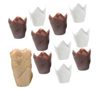 GLEAVI 200 Moldes para Cupcakes Forma de Tulipán Papel sin Blanquear 200 Piezas en Colores Natural Blanco y Café Envoltorios Desechables para Hornear Magdalenas Aptos para Panadería