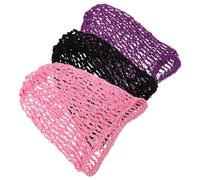GLEAVI 3 Piezas Funda Cabello de Malla de Crochet para Mujer Colores Negro, Rosa y Púrpura para Proteger el Cabello Durante el Sueño, Baño y Trabajo