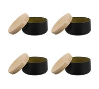 GLEAVI 4 Latas de Hojalata para Velas Tapa de Madera, Set de 4 Piezas para Almacenamiento y Hacer Velas, Estilo Rústico Moderno para Decoración del Hogar