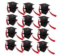 GLEAVI 50 Cajas Negras para Dulces de Graduación con Borla Roja, Caja de Papel con Forma de Gorro para Decoración Elegante en Celebraciones de Graduación