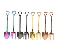 GLEAVI 8 piezas Cubiertos Inoxidable con Cucharas y Tenedores Forma de Pala Diseño para Postres Café y Helados Colores Rosa y Negro para Uso Doméstico