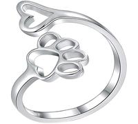 GLEAVI Anillo Abierto Ajustable Huella de Perro en Forma de Corazón Anillo de Aleación Plateada para Mujer y Adolescente Joyería de Dedo Ligera y Resistente Obsequio para Ocasiones
