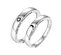 GLEAVI Anillos Abiertos de Pareja Decorativos de Cobre en Color Plata Diseño Creativo y Único de Sol y Luna para Aniversario y Compromiso 2piezas