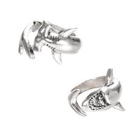 GLEAVI Anillos Ajustables para Mujer en Aleación de Plata Diseño de Tiburón Realista, Abiertos para Dedo Pulgar, Elegantes y Cómodos para Cumpleaños o Navidad, 2 Piezas