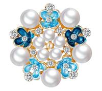 GLEAVI Broche de Flores Azul Perlas y Gemas de Imitación Aleación Resistente Pequeño Tamaño Accesorio para Vestidos y Suéteres de Mujer Broche para Boda y Fiesta