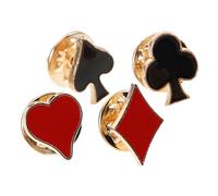 GLEAVI Broche de Naipes Mini Juego de 4 Piezas Corazón, Trébol, Espada y Diamante, Aleación de Zinc para Cuello y Solapa, Adorno Decorativo Versátil para Ropa y Mochilas, Obsequio