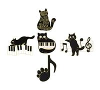 GLEAVI Broches Decorativos de Gato Musical Esmaltados 5 Piezas Pines Kawaii para Ropa y Mochilas Broche Creativo de Animal para Accesorio Femenino Diseño Cartoon Negro y Piano