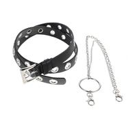 GLEAVI Cinturón Punk de Moda con Cadena Negra Cinturón de Cintura para Mujer con Ojales Ajustables Estilo Vintage para Jeans y Ropa Casual Accesorio para Fiesta y Cosplay