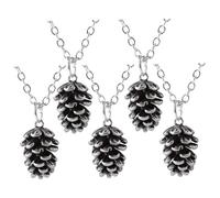GLEAVI Collar de Piñas Navideñas 5 Piezas Accesorios Cuello Plateados Cadena de Suéter Joyería Creativa para Navidad y Fiestas Colgante de Piña de Pino Vintage Obsequio Especial
