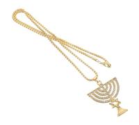 GLEAVI Collar Menorá Judía Estrella de David y 9 Cabezas, Colgante Dorado Gemas de Imitación, Joyería Religiosa Unisex para Hanukkah y Obsequio Mujer