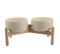 GLEAVI Comedero Elevado para Mascotas, Cuencos Elevados para Perros, Cerámica, 2 Platos de 6,1 Pulgadas, 850ml, Soporte de Madera Antideslizante, para Perros Pequeños y Gatos, Uso en