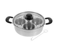GLEAVI Escalfador de huevos de acero inoxidable de 4 tazas con tazas desmontables, máquina para hacer huevos escalfados con tapa y asa, sartén antiadherente para cocinar en la estufa, para desayuno