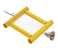 GLEAVI Espejo para Pájaros Colgante de Madera con Campana, Juguete para Loros Grandes y Periquitos, Accesorio para Jaula, Decoración Amarilla Adecuado para Aves Domésticas y Loro Cacatúa