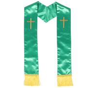 GLEAVI Estola reversible bordada para boda con borlas - Estola con cruz para clérigos y novias - Chal para pastores y sacerdotes - Verde