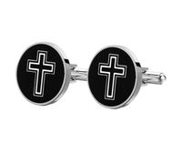 GLEAVI Gemelos de Acero con Forma de Cruz Negra 1 Par Broches Decorativos para Camisas de Hombre Botones para Ropa Formal y Accesorios Elegantes para Bodas y Negocios