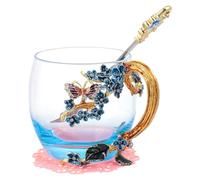 GLEAVI Juego de 1 Taza de Café de Vidrio Esmaltado con Decoración Floral y Cuchara de Aleación, Adecuado para Decoración y Fiestas en Casa Varios estilos
