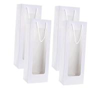 GLEAVI Juego de 4 Bolsas para Botellas de Vino Estilo Fan de Papel Kraft Blanco con Ventana Transparente, Resistentes al Desgarro Festivales y Regalos Elegantes