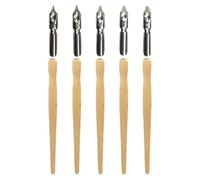 GLEAVI Juego de 5 Plumas de Inmersión Vintage con Puntas Oblicuas de Metal y Madera, Herramienta Artística Versátil para Dibujar Cómics y Caligrafía Ergonómica para Principiantes