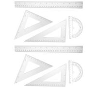 GLEAVI Juego de Reglas Transparentes 30 Cm 4 Piezas - Escuadra, Cartabón, Transportador y Regla de Dibujo para Matemáticas y Diseño, Herramientas Escolares Multifuncionales