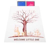 GLEAVI Juego para Fiesta de Revelación de Género Cartel Decorativo Libro de Firmas Árbol de Huellas Dactilares 1 Póster 2 Almohadillas de Tinta Azul y Rosa Kit para Recuerdos