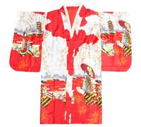 GLEAVI Kimono Japonés Rojo para Mujer y Niña de Tela Imitación Seda, Diseño Pieza Cinturón, Elegante y Portátil para Sesiones de Fotografía y Viajes