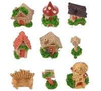 GLEAVI Kit de 9 minicasas de muñecas: Casa en Miniatura con minisillas, buzón y Tablero guía. Accesorios de Resina para Decorar tu casa de muñecas de Forma Creativa.